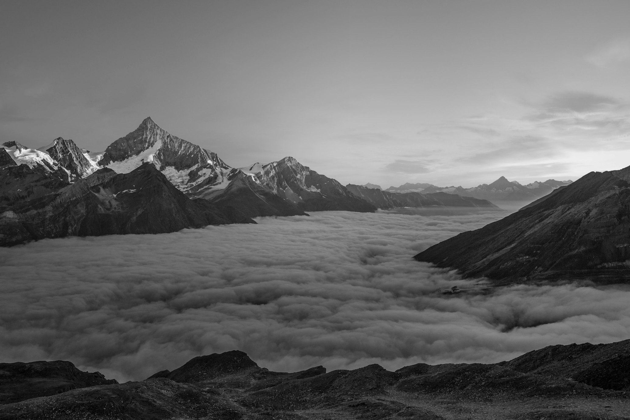 Sophisticated grayscale technology landscape representing Codility's advanced AI-resistant assessment platform and engineering skills intelligence
